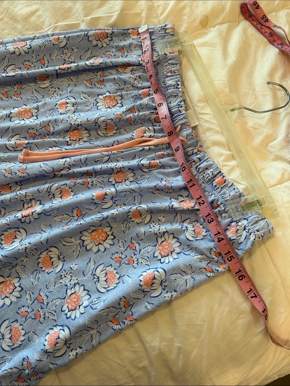 Anne Klein Peach Short-Sleeve Henley Top with Light Blue Floral Lounge Pants